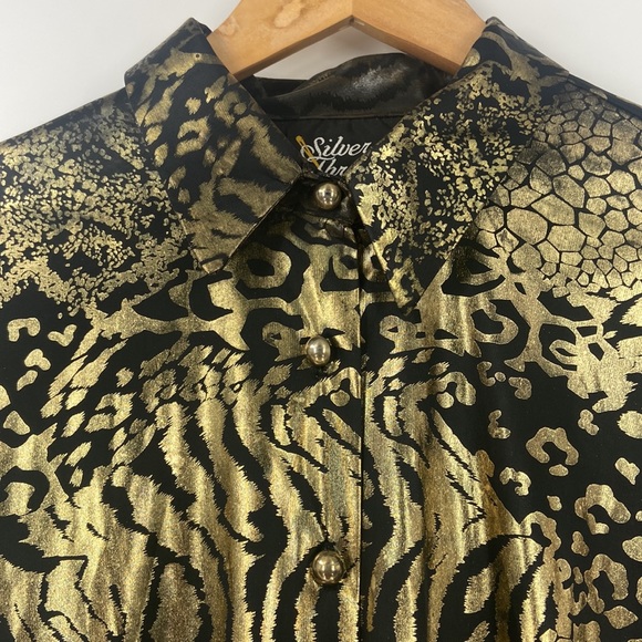 Vintage Silver Threads black and gold gothic   metallic silky button down shirt - Picture 2 of 10